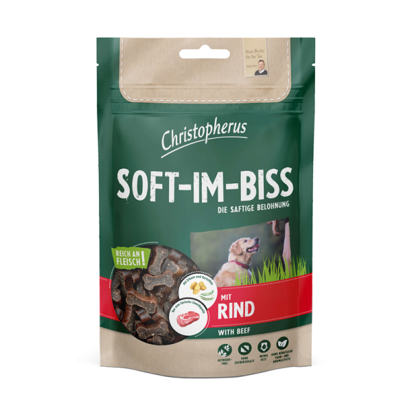 Christopherus Snacks Soft-Im-Biss mit Rind 125 g, Ergänzungsfuttermittel für Hunde
