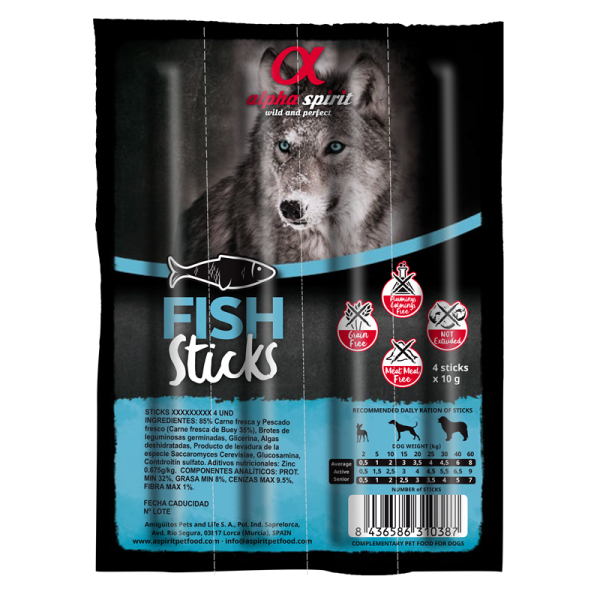 alpha spirit Dog Sticks Fisch 4er, getreidefreier Snack mit Fisch in Stickform für Hunde