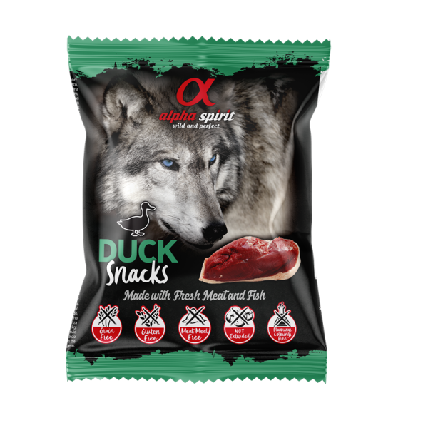 alpha spirit Snacks Bag gewürfelt Ente 50 g, getreidefreier Snack für Hunde mit Ente im Frischebeutel