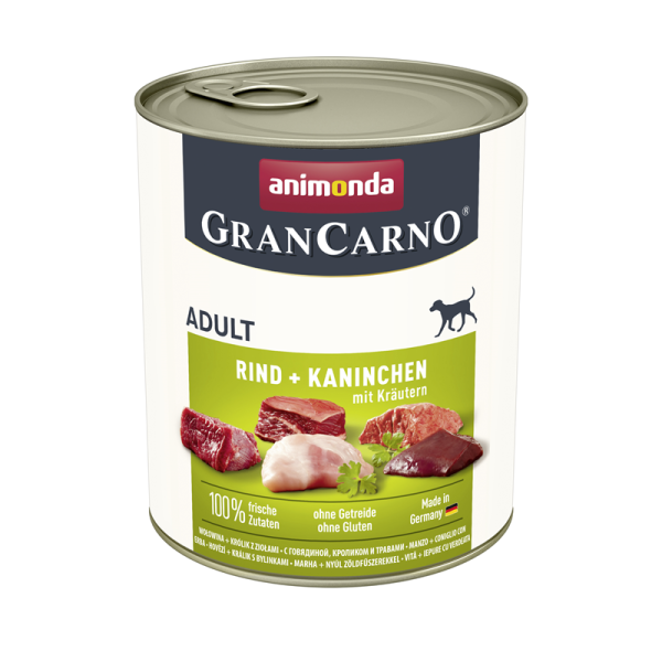 Animonda Dog Dose GranCarno Adult Rind, Kaninchen & Kräuter 800g, Alleinfuttermittel für ausgewachsene Hunde