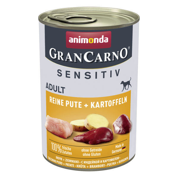 Animonda GranCarno Adult Sensitive Pute + Kartoffel pur 400g, Alleinfuttermittel für ausgewachsene Hunde