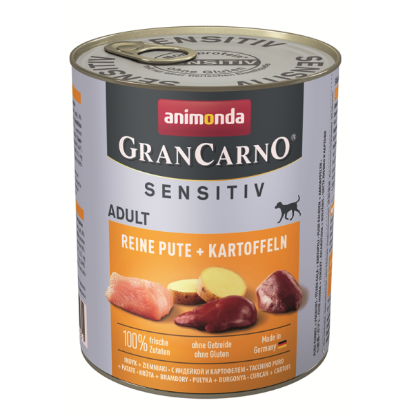 Animonda GranCarno Adult Sensitive Pute+ Kartoffeln 800g, Alleinfuttermittel für ausgewachsene Hunde
