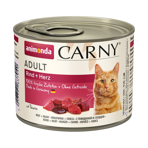 Animonda Cat Dose Carny Adult Rind & Herz 200g, Alleinfuttermittel für ausgewachsene Katzen