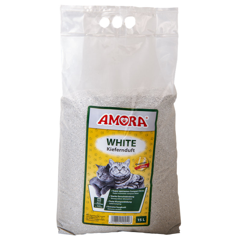 AMORA Katzenstreu White Compact mit Kiefernduft 15 Liter