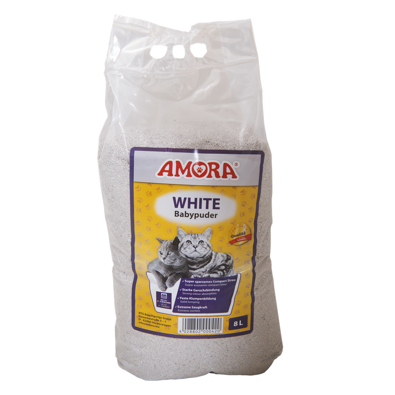 AMORA Katzenstreu White Compact mit Babypuder 8 Liter