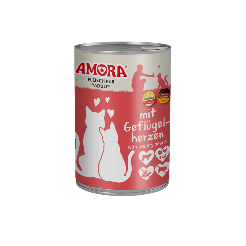 AMORA Fleisch Pur mit Geflügelherzen 400g