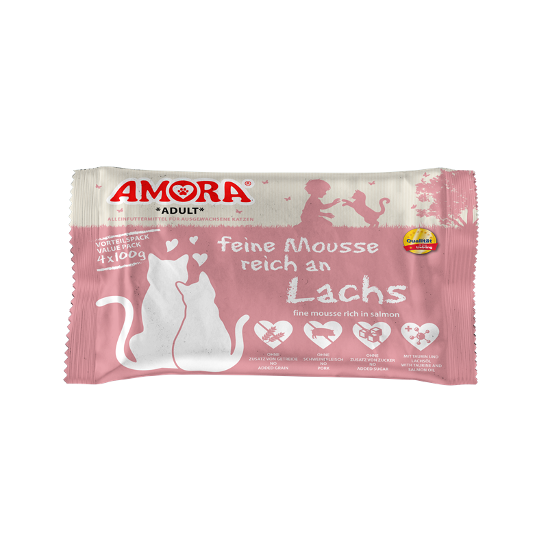 AMORA Cat Pouchbeutel Flowpack feine Mousse reich an Lachs 4x100g