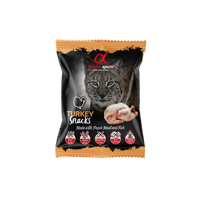 alpha spirit Cat Snacks Bag gewürfelt Truthahn 50g