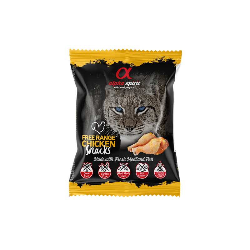 alpha spirit Cat Snacks Bag gewürfelt Freiland-Huhn 50g