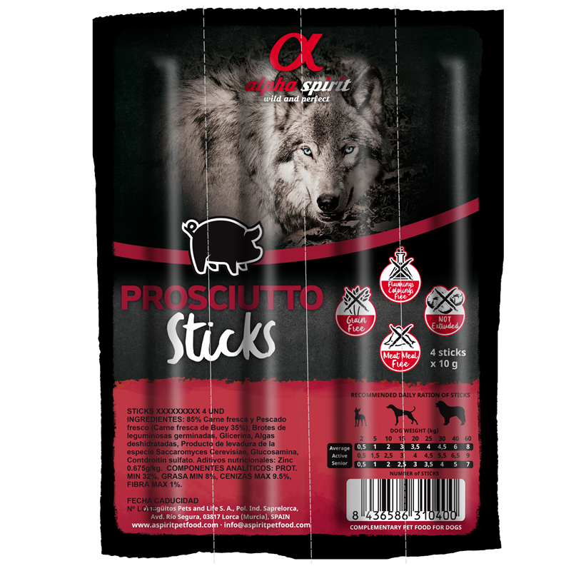 alpha spirit Dog Sticks Prosciutto 4er-Blister