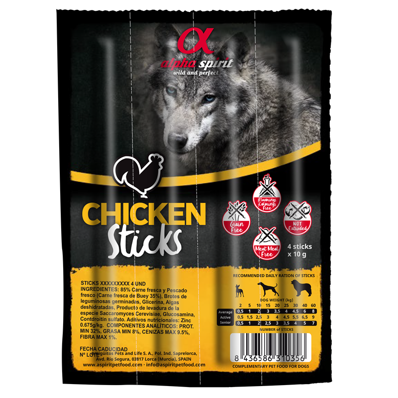 alpha spirit Dog Sticks Huhn 4er