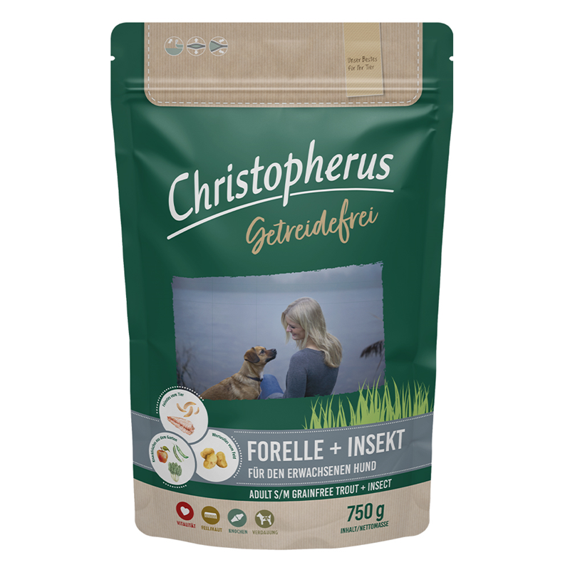 Christopherus Erwachsener Hund  Getreidefrei Forelle & Insekt 750 g