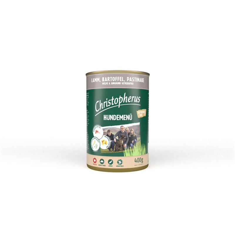 Christopherus Hundemenü -Junior - mit Lamm, Kartoffel, Pastinake 400g-Dose