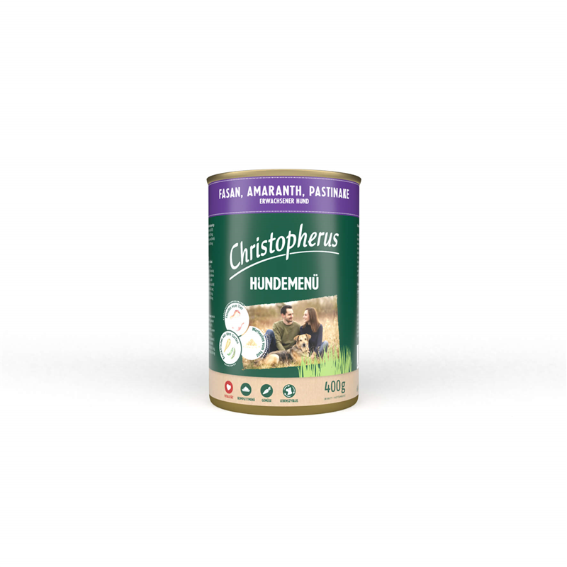 Christopherus Hundemenü -Adult - mit Fasan, Amaranth, Pastinake 400g-Dose