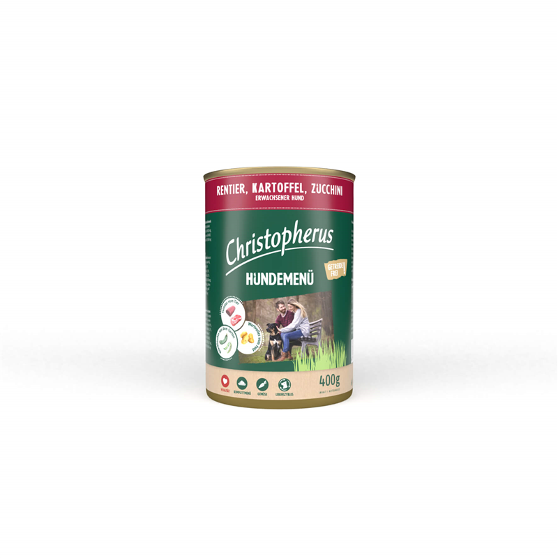 Christopherus Hundemenü -Adult - mit Rentier, Kartoffel, Zuccini 400g-Dose
