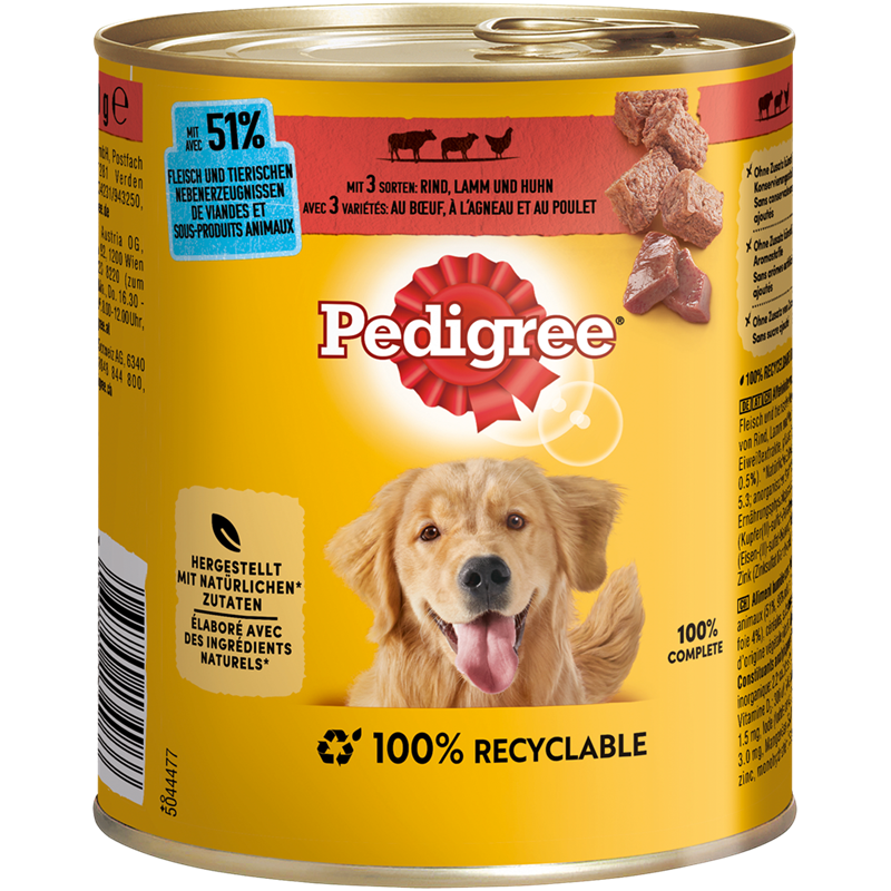 Pedigree Dose Adult 3 Sorten Rind, Lamm, Huhn 800 g