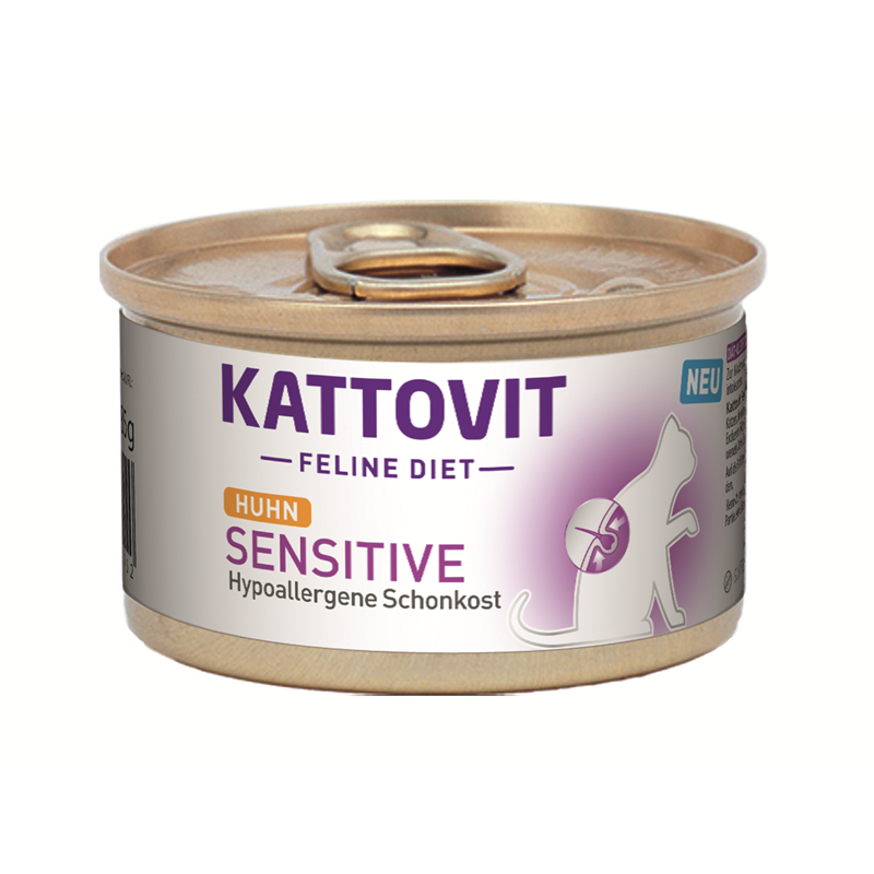 Kattovit Feline Diet Sensitive - Hypoallergene Schonkost (D-Rezeptur) in 85g Dosen.