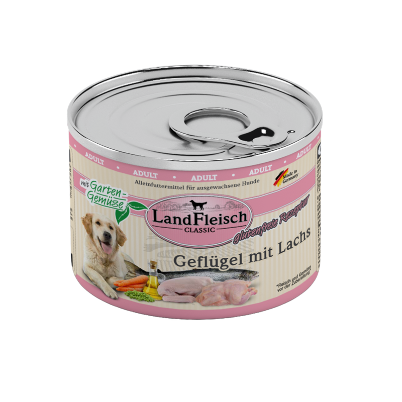 LandFleisch Dog Classic Geflügel mit Lachs mit Gartengemüse 195g