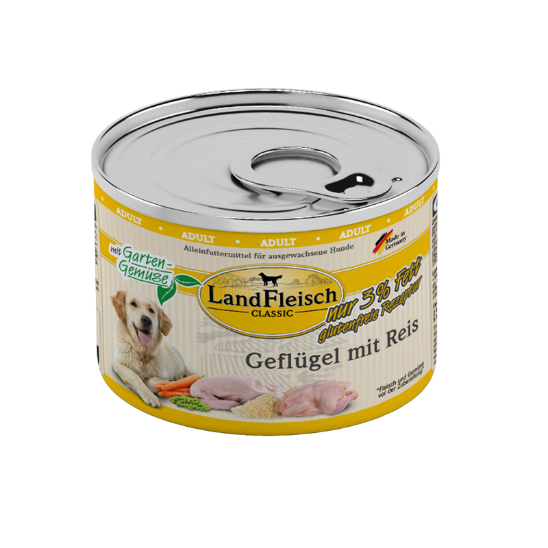 LandFleisch Dog Classic Geflügel mit Reis mit Gartengemüse extra mager 195g