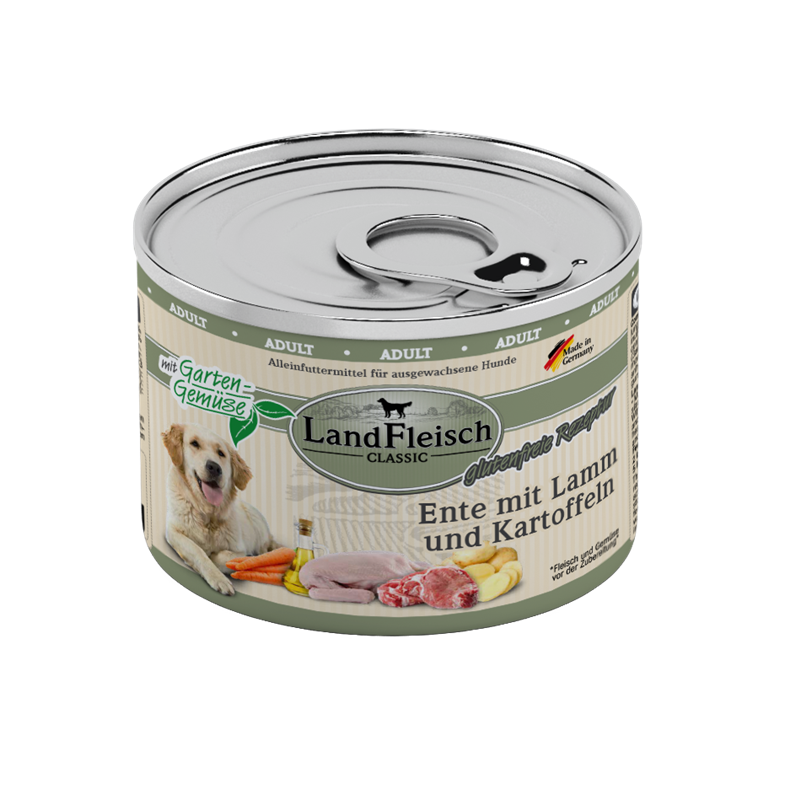 LandFleisch Dog Classic Ente mit Lamm, Kartoffeln mit Gartengemüse 195g