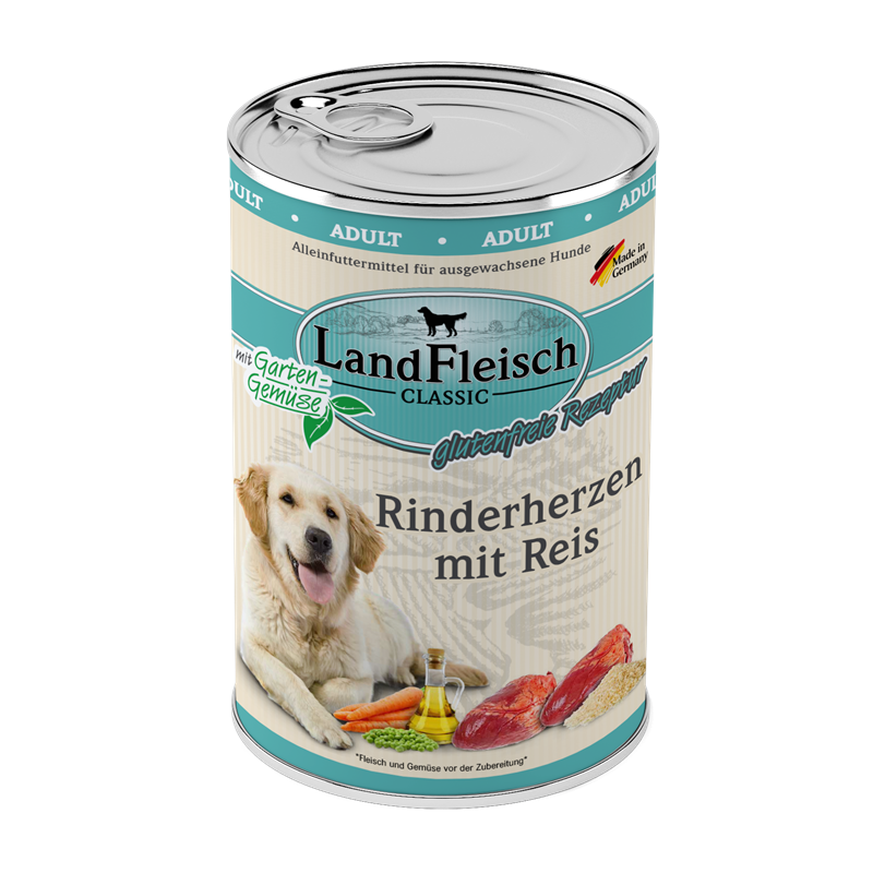 LandFleisch Dog Classic Rinderherzen mit Reis mit Gartengemüse 400g
