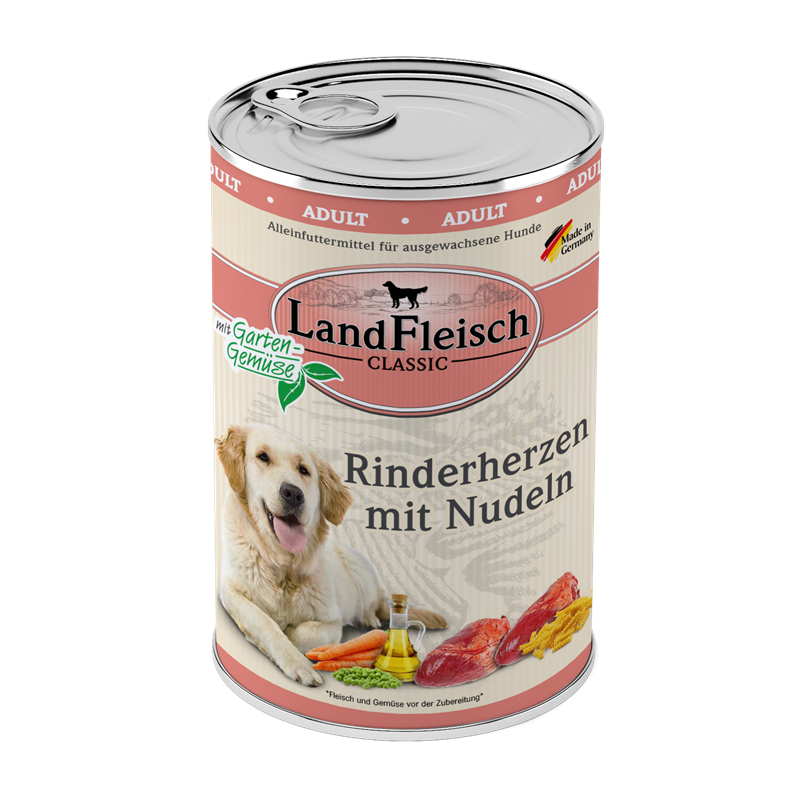 LandFleisch Dog Classic Rinderherzen mit Nudeln mit Gartengemüse 400g