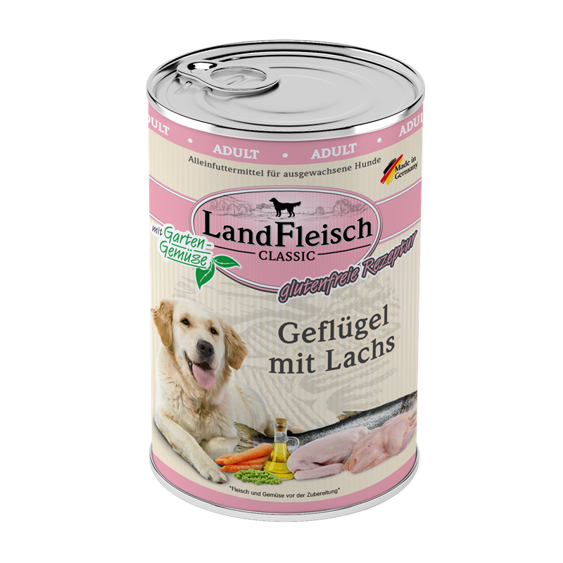 LandFleisch Dog Classic Geflügel mit Lachs mit Gartengemüse 400g