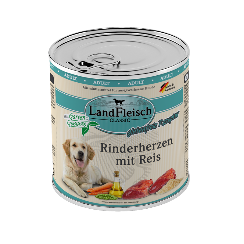 LandFleisch Dog Classic Rinderherzen mit Reis mit Gartengemüse 800g