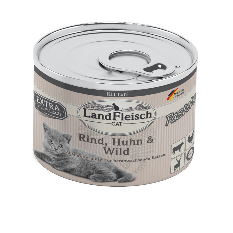 LandFleisch Cat Kitten Pastete Rind mit Huhn & Wild 195g