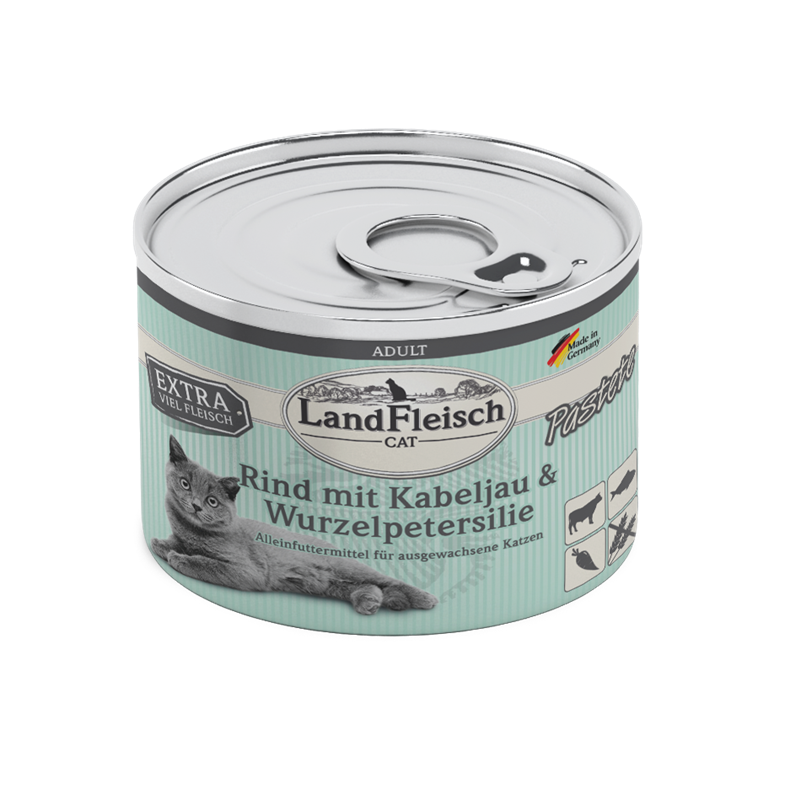 LandFleisch Cat Adult Pastete mit Rind & Kabeljau & Wurzelpetersilie 195g