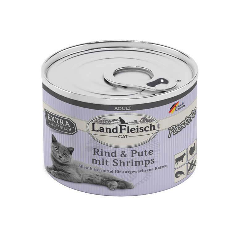 LandFleisch Cat Adult Pastete Rind & Pute mit Shrimps 195g