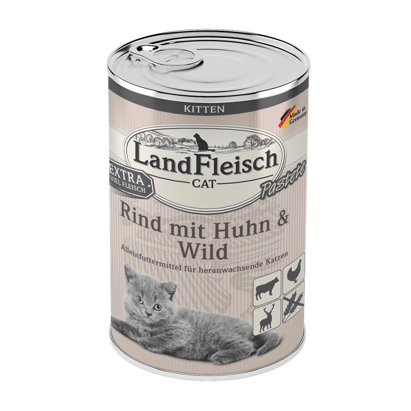 LandFleisch Cat Kitten Pastete Rind mit Huhn & Wild 400g