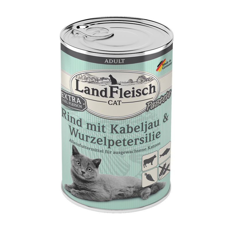 LandFleisch Cat Adult Pastete mit Rind & Kabeljau & Wurzelpetersilie 400 g