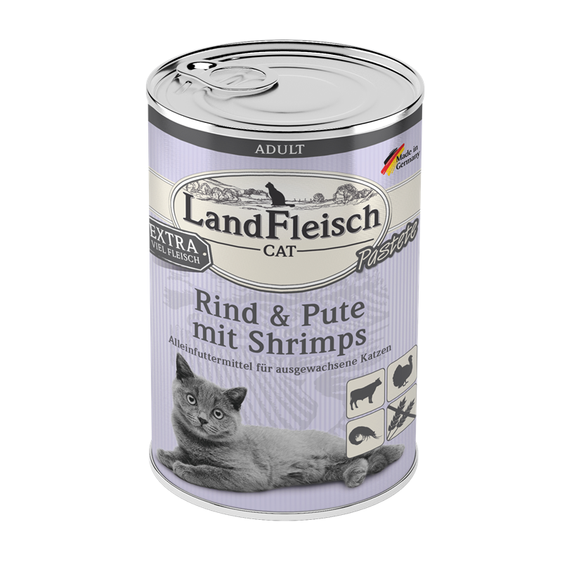 LandFleisch Cat Adult Pastete Rind & Pute mit Shrimps 400g