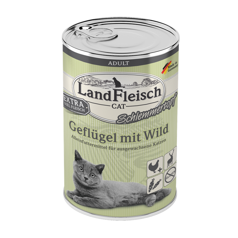 LandFleisch Cat Adult Schlemmertopf Geflügel mit Wild 400g