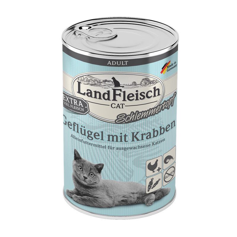 LandFleisch Cat Adult Schlemmertopf Geflügel mit Krabben 400g