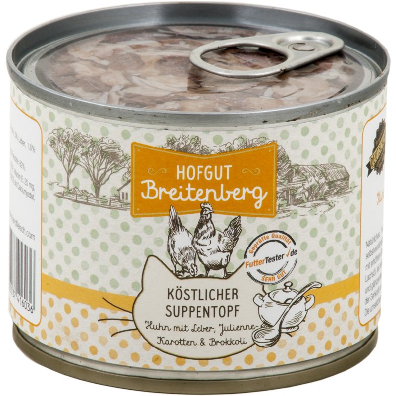 Hofgut Breitenberg Cat köstlicher Suppentopf Huhn mit Leber, Karotten und Brokkoli 180g