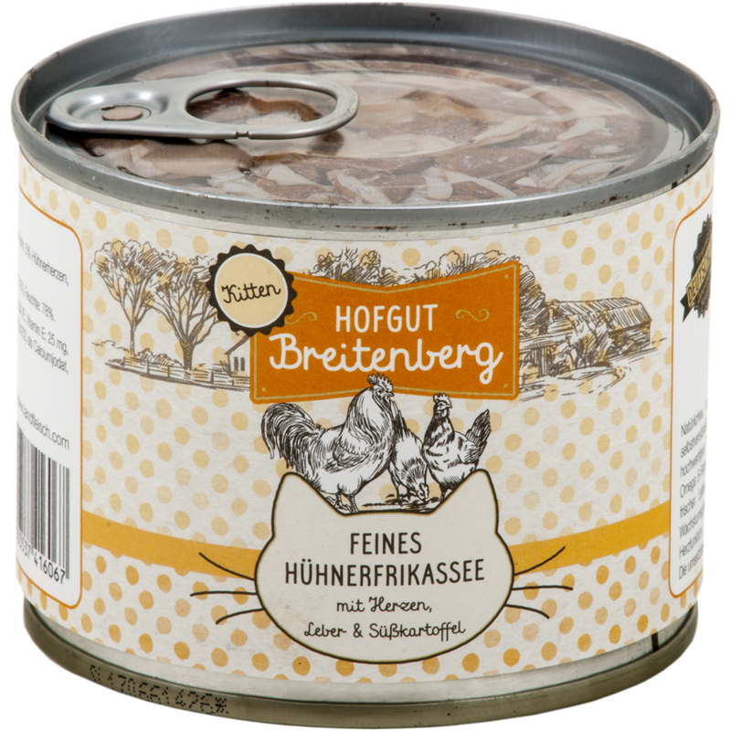 Hofgut Breitenberg Cat Kitten feines Hühnerfrikassee mit Herzen, Leber & Süßkartoffel 180g