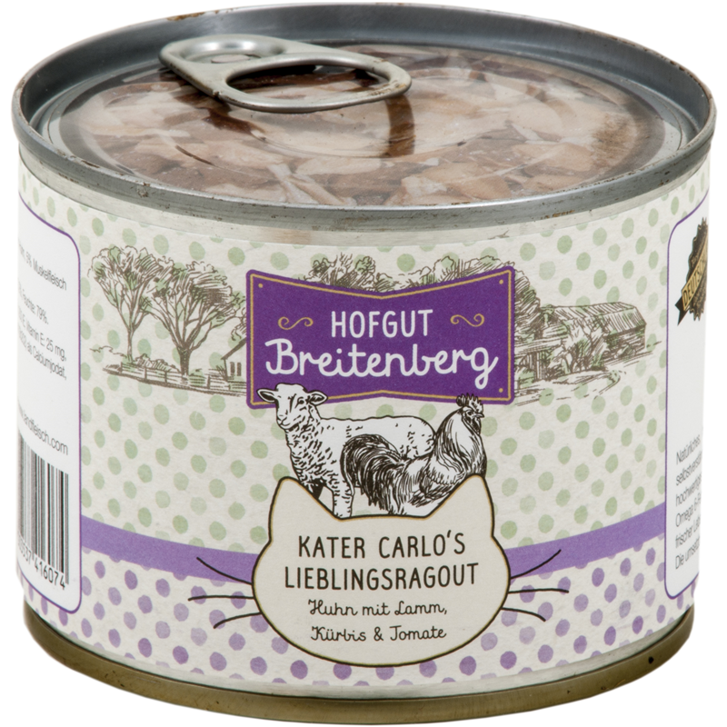 Hofgut Breitenberg Cat Kater Carlos Lieblingsragout Huhn mit Lamm, Kürbis und Tomate 180g