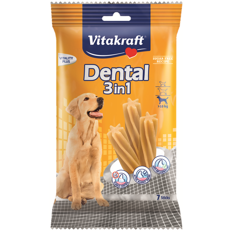 Vitakraft Dental 3 in 1 Medium, Größe: M, ab 10 kg, 7 Sticks 180 g