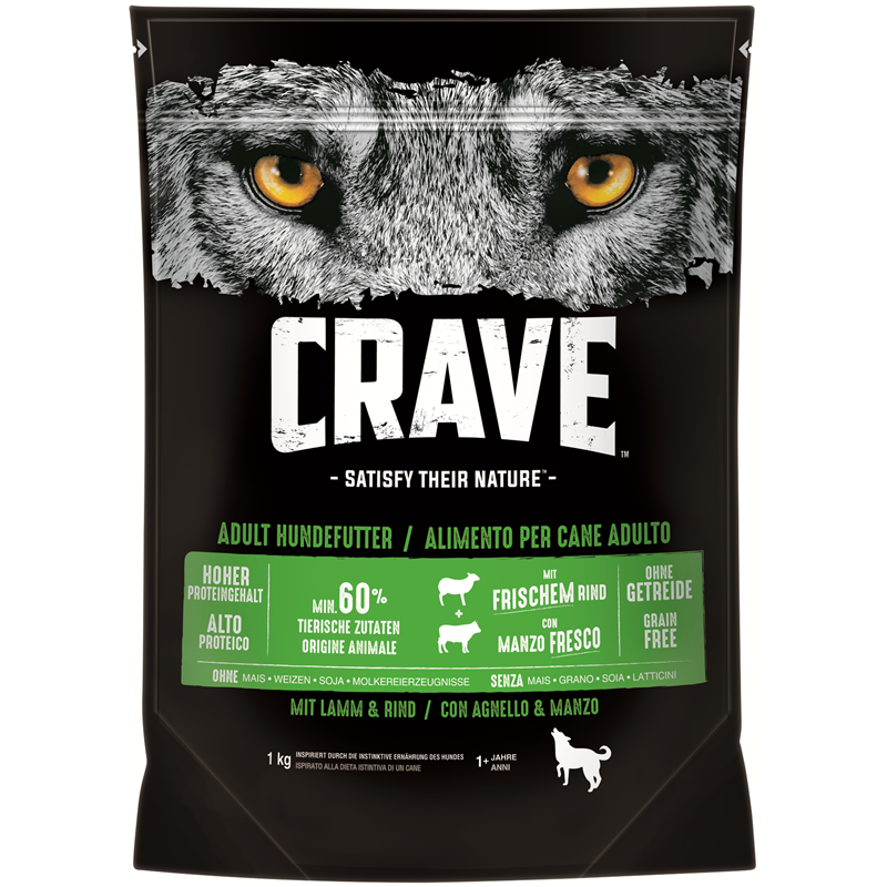 Crave Dog Trockennahrung Lamm + Rind 1 kg
