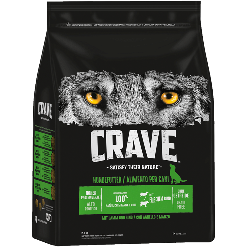 Crave Dog Trockennahrung Lamm + Rind 2,8 kg