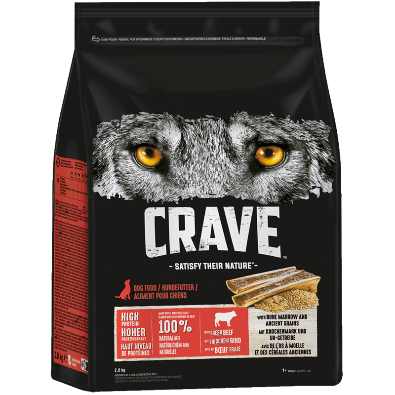 Crave Dog Trockennahrung Rind + Knochenmark 2,8 kg