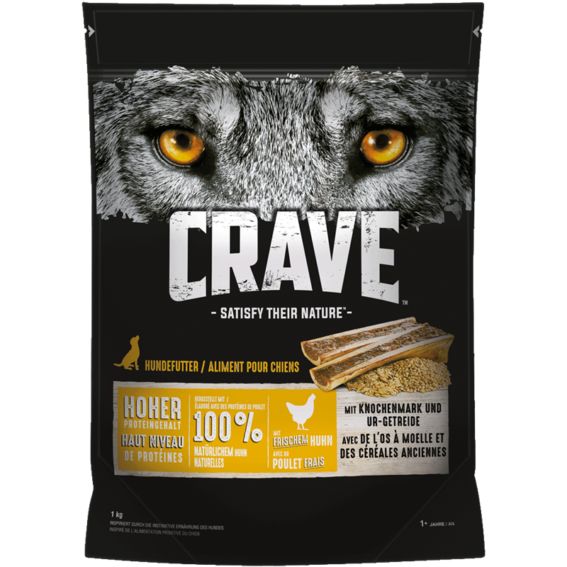 Crave Dog Trockennahrung Adult Huhn + Knochenmark 1 kg