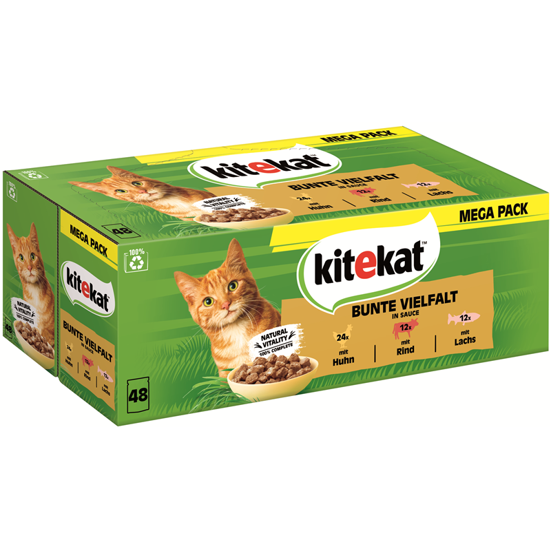 Kitekat Portionsbeutel Multipack Bunte Vielfalt in Sauce 3 Varietäten 48 x 85 g