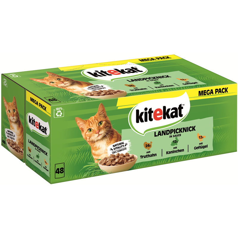 Kitekat Portionsbeutel Multipack Landpicknick in Sauce 3 Varietäten 48 x 85 g