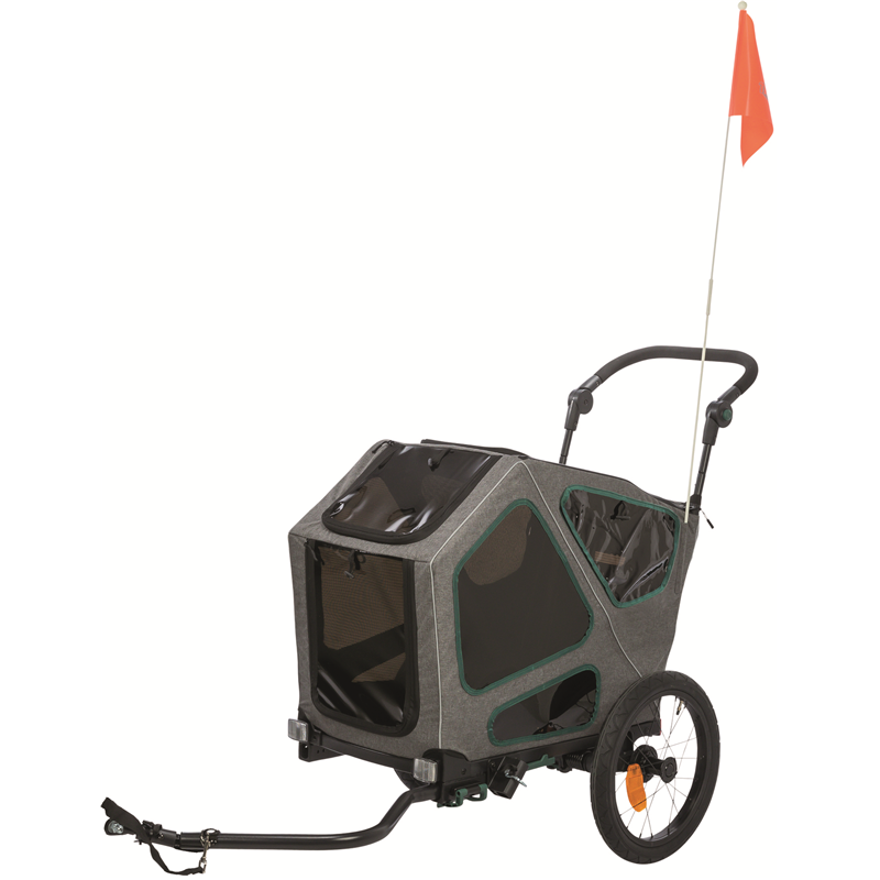 Trixie Fahrrad-Anhänger S: 64 × 92 × 80/130 cm grau/salbei - Maximaler Komfort