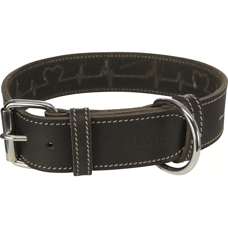 Trixie Rustic Fettleder-Halsband Heartbeat, S-M: 34-40 cm/30 mm, schwarz