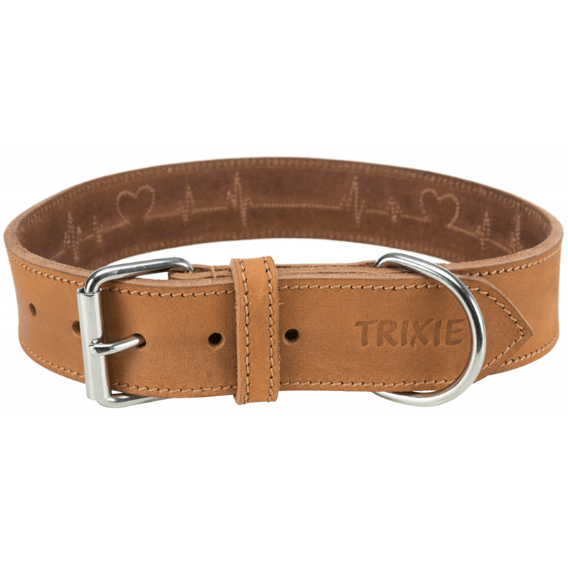 Trixie Rustic Fettleder Halsband Heartbeat braun M