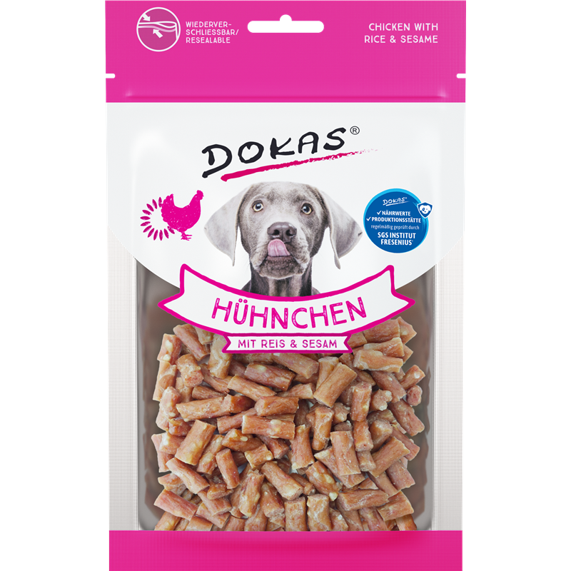 Dokas Snack Hühnchen mit Reis und Sesam 70g